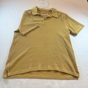32 Bar Blues Mens Mustard Yellow Waffle Knit Polo Shirt Short Sleeve Large